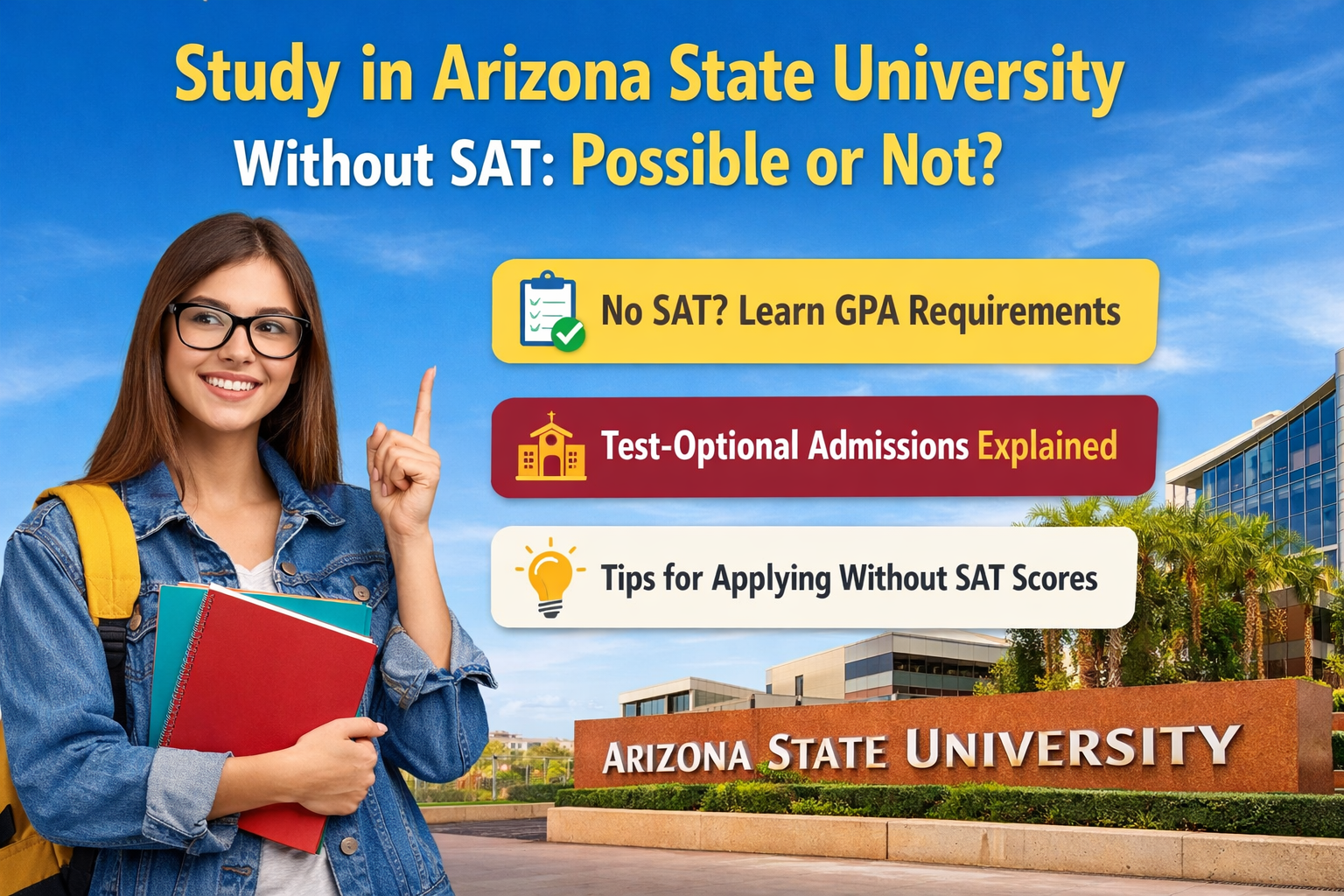 Study in Arizona State University without SAT possible or not